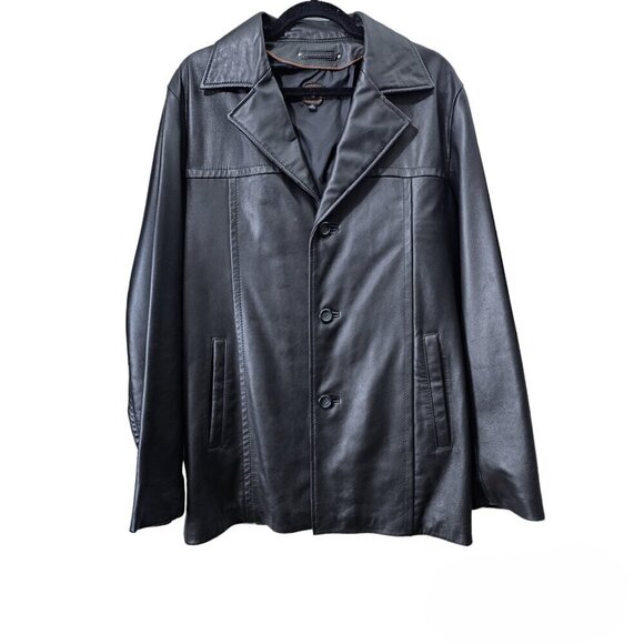 Wilsons Leather Button Black Leather Jacket - Picture 1 of 8